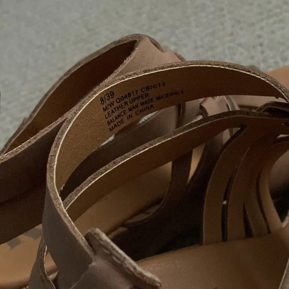 Korks by Kork-Ease Platform Wedges Size 8 Cork Leather Tan Strappy High Heels